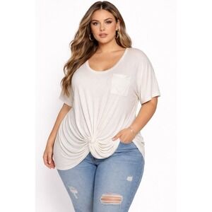Venus‎ White Twisted Knot Detail Short Sleeve Tunic Tee Size 3X